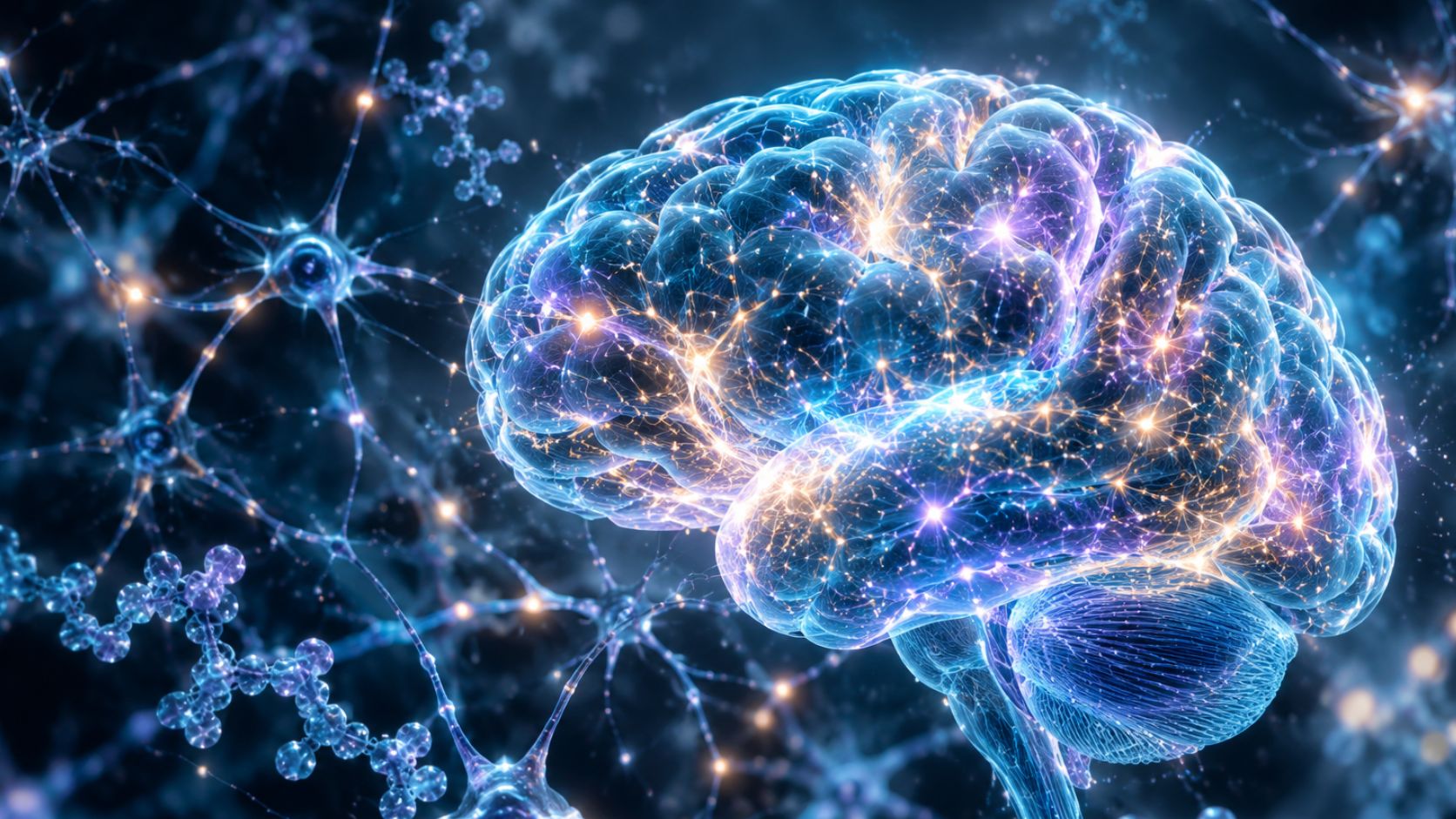 FGL peptide and neuroplasticity: illustration of a glowing brain with neural connections